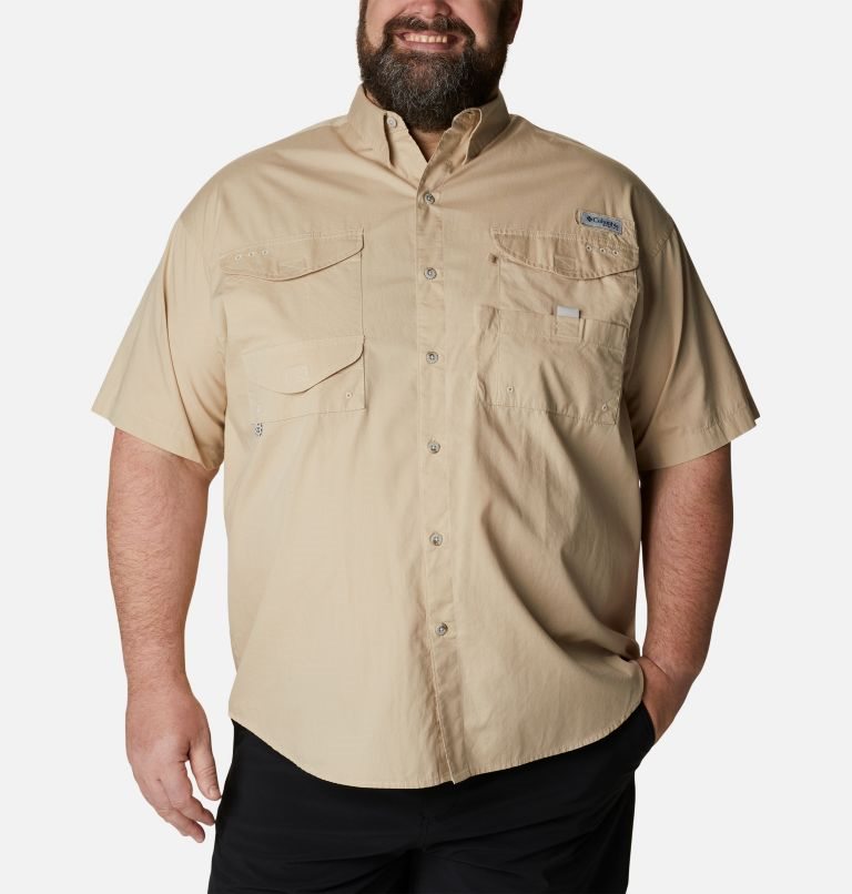 Men\'s Columbia PFG Bonehead Short Sleeve Shirts Khaki | Plus Size CA-S3LA5